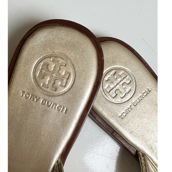 Tory Burch Benton Metallic Leather Thong Flip Flop Sandals 5M Spark Gold - Picture 5 of 12